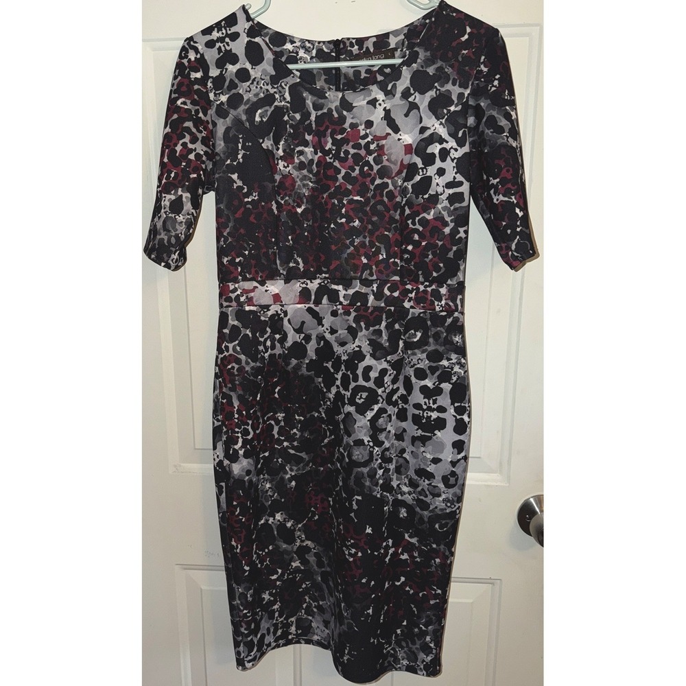 Erika Lang L Animal Print‎ Sheath Dress 3/4 Sleeve Career Office Knee